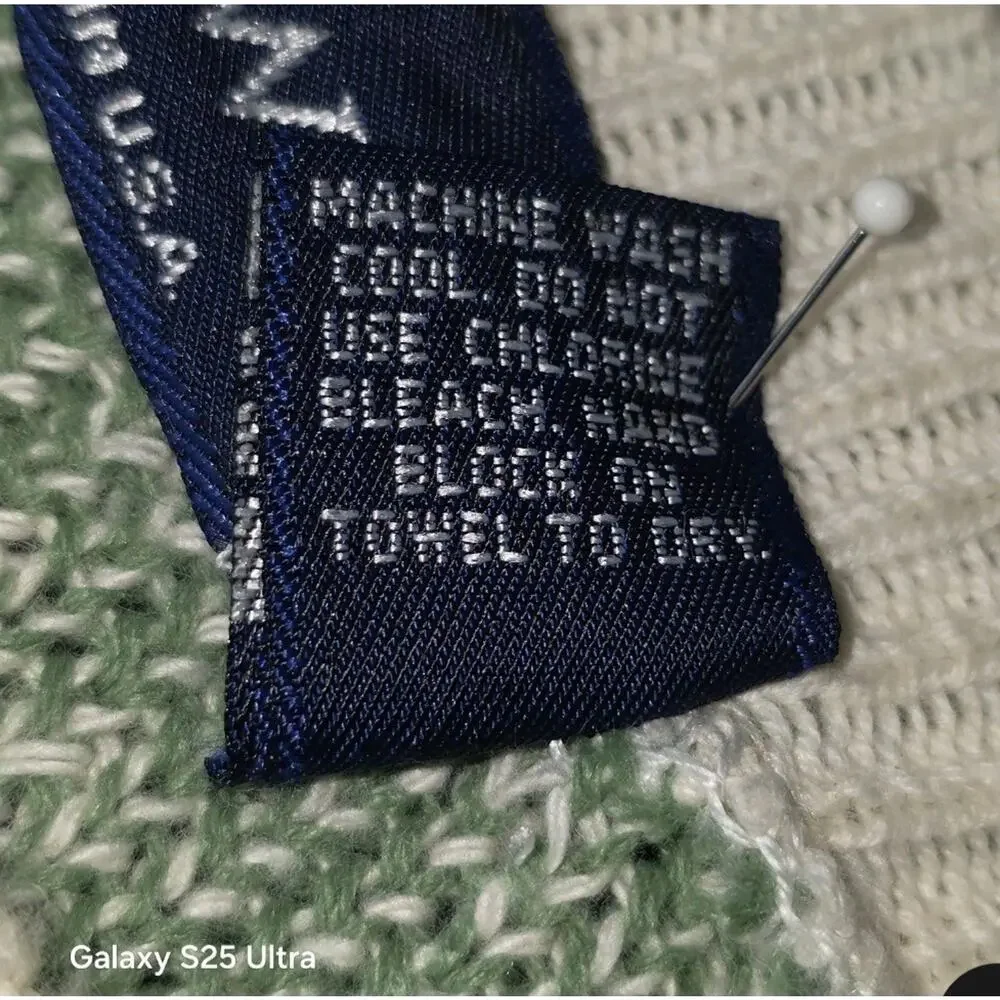 Vintage JOHN WEITZ Hand Framed Cotton Knitted Sweater Made In USA L Green/Cream - Picture 5 of 7
